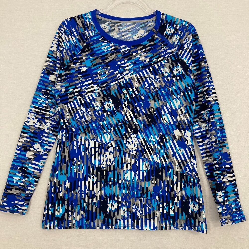 Coolibar Black Blue Striped Sun Protection Long Sleeve Active Top Medium